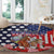 Kentucky Horses Racing Round Carpet US Flag Grunge and Dot Pattern Blue Color