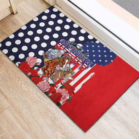 Kentucky Horses Racing Rubber Doormat US Flag Grunge and Dot Pattern Blue Color