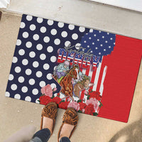 Kentucky Horses Racing Rubber Doormat US Flag Grunge and Dot Pattern Blue Color