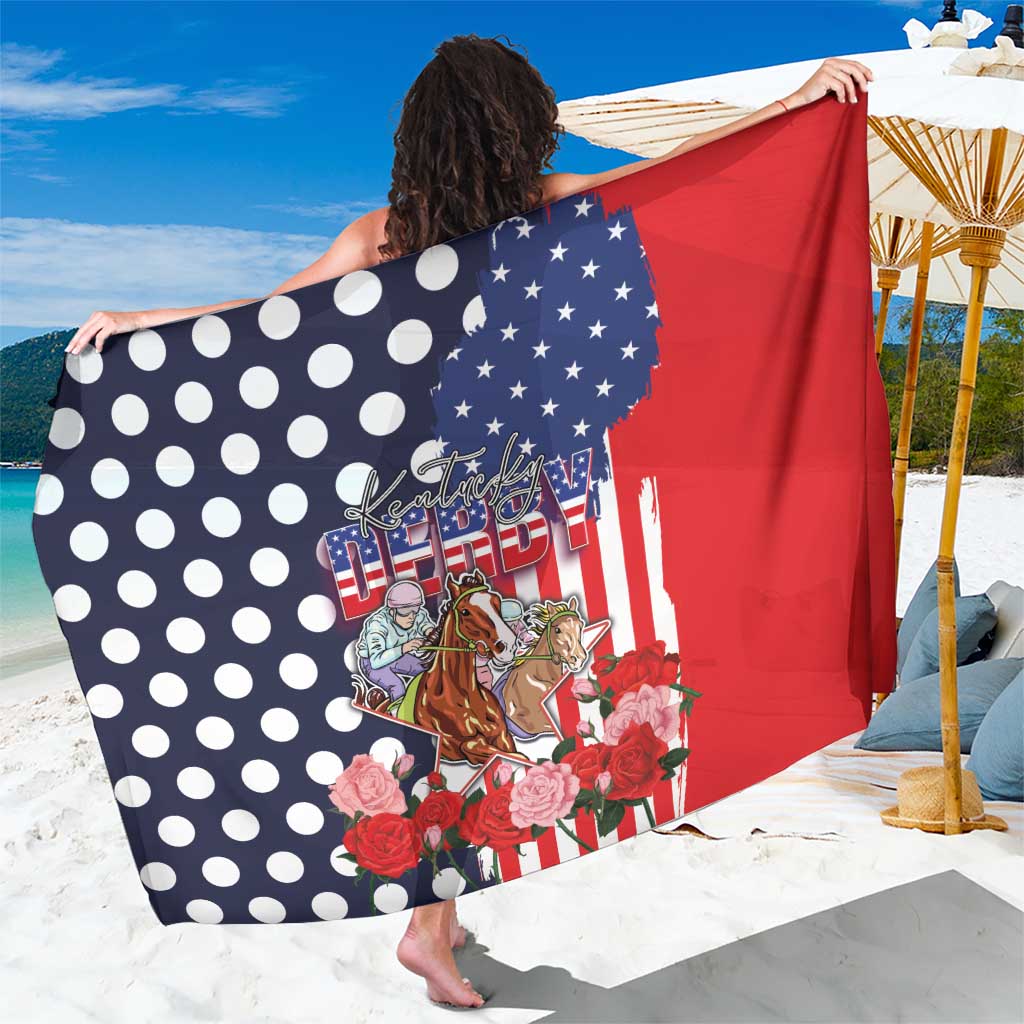 Kentucky Horses Racing Sarong US Flag Grunge and Dot Pattern Blue Color
