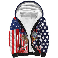 Kentucky Horses Racing Sherpa Hoodie US Flag Grunge and Dot Pattern Blue Color