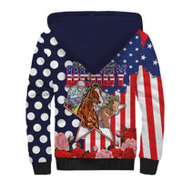 Kentucky Horses Racing Sherpa Hoodie US Flag Grunge and Dot Pattern Blue Color