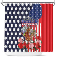 Kentucky Horses Racing Shower Curtain US Flag Grunge and Dot Pattern Blue Color