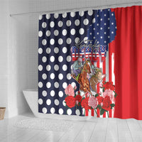 Kentucky Horses Racing Shower Curtain US Flag Grunge and Dot Pattern Blue Color