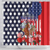 Kentucky Horses Racing Shower Curtain US Flag Grunge and Dot Pattern Blue Color