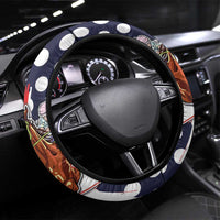 Kentucky Horses Racing Steering Wheel Cover US Flag Grunge and Dot Pattern Blue Color