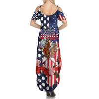 Kentucky Horses Racing Summer Maxi Dress US Flag Grunge and Dot Pattern Blue Color