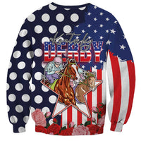 Kentucky Horses Racing Sweatshirt US Flag Grunge and Dot Pattern Blue Color