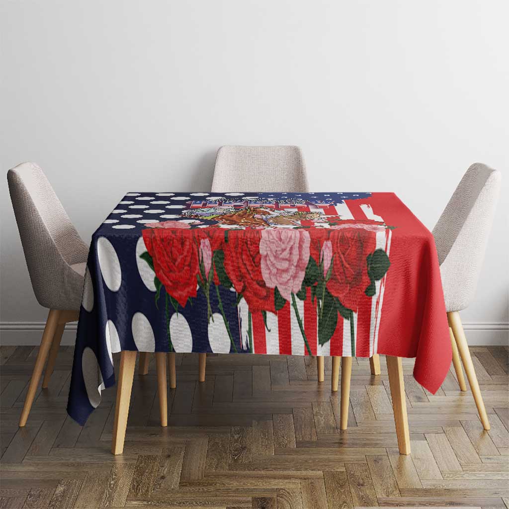 Kentucky Horses Racing Tablecloth US Flag Grunge and Dot Pattern Blue Color