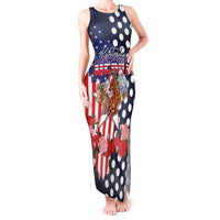 Kentucky Horses Racing Tank Maxi Dress US Flag Grunge and Dot Pattern Blue Color