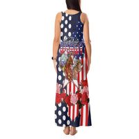 Kentucky Horses Racing Tank Maxi Dress US Flag Grunge and Dot Pattern Blue Color