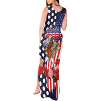 Kentucky Horses Racing Tank Maxi Dress US Flag Grunge and Dot Pattern Blue Color