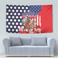 Kentucky Horses Racing Tapestry US Flag Grunge and Dot Pattern Blue Color