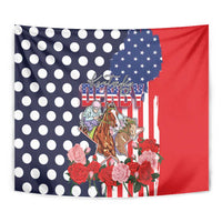 Kentucky Horses Racing Tapestry US Flag Grunge and Dot Pattern Blue Color