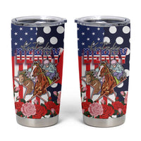 Kentucky Horses Racing Tumbler Cup US Flag Grunge and Dot Pattern Blue Color