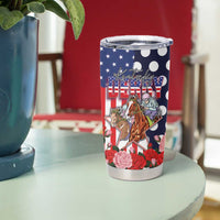 Kentucky Horses Racing Tumbler Cup US Flag Grunge and Dot Pattern Blue Color