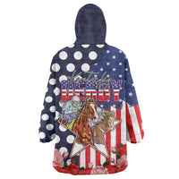 Kentucky Horses Racing Wearable Blanket Hoodie US Flag Grunge and Dot Pattern Blue Color
