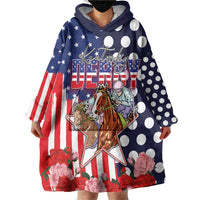 Kentucky Horses Racing Wearable Blanket Hoodie US Flag Grunge and Dot Pattern Blue Color
