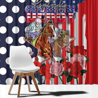 Kentucky Horses Racing Window Curtain US Flag Grunge and Dot Pattern Blue Color