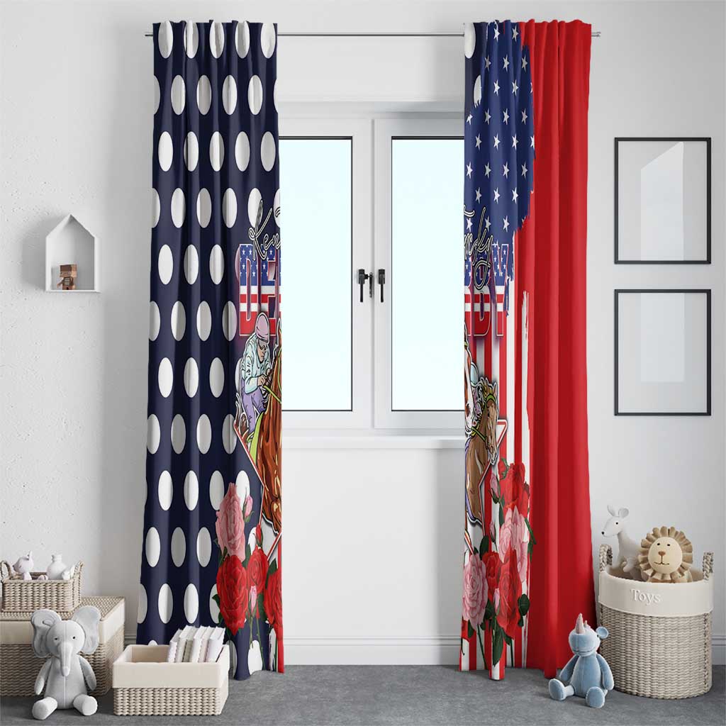 Kentucky Horses Racing Window Curtain US Flag Grunge and Dot Pattern Blue Color