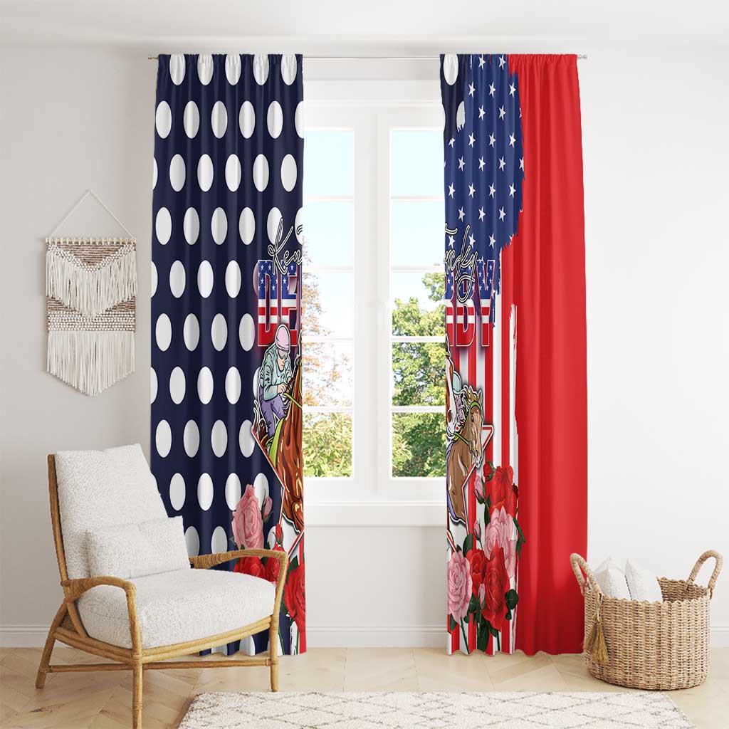 Kentucky Horses Racing Window Curtain US Flag Grunge and Dot Pattern Blue Color