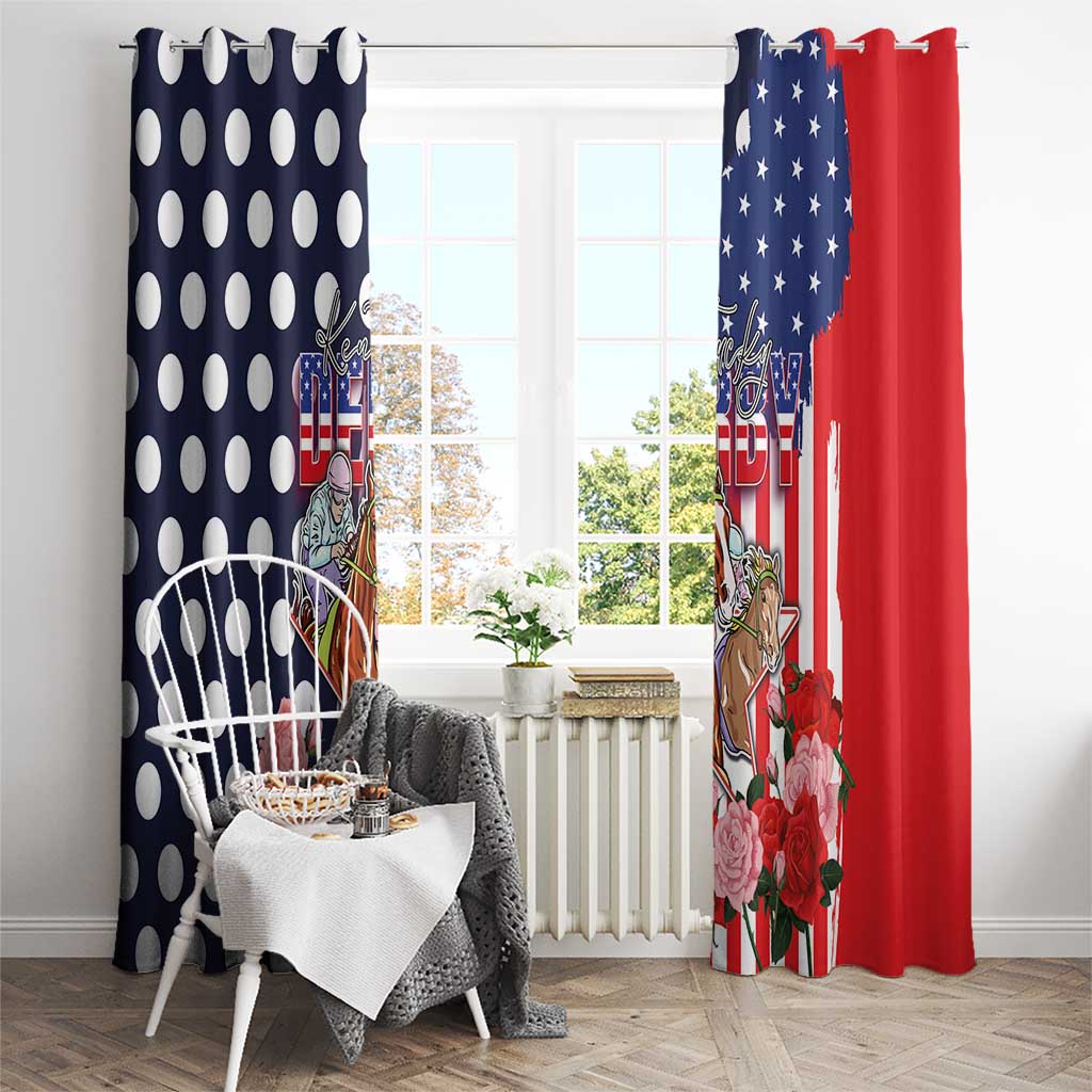 Kentucky Horses Racing Window Curtain US Flag Grunge and Dot Pattern Blue Color