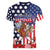 Kentucky Horses Racing Women V-Neck T-Shirt US Flag Grunge and Dot Pattern Blue Color