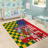 Kentucky Horses Racing Area Rug US Flag Grunge and Check Pattern Green Color