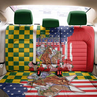 Kentucky Horses Racing Back Car Seat Cover US Flag Grunge and Check Pattern Green Color