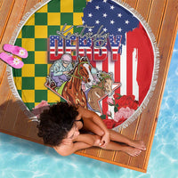 Kentucky Horses Racing Beach Blanket US Flag Grunge and Check Pattern Green Color
