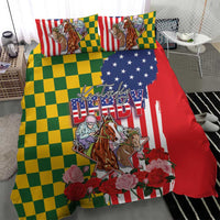 Kentucky Horses Racing Bedding Set US Flag Grunge and Check Pattern Green Color