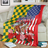 Kentucky Horses Racing Blanket US Flag Grunge and Check Pattern Green Color
