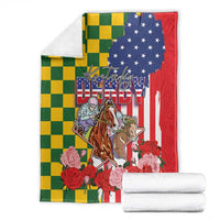Kentucky Horses Racing Blanket US Flag Grunge and Check Pattern Green Color
