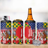 Kentucky Horses Racing 4 in 1 Can Cooler Tumbler US Flag Grunge and Check Pattern Green Color