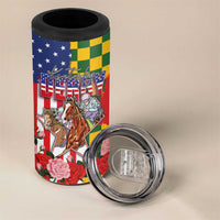 Kentucky Horses Racing 4 in 1 Can Cooler Tumbler US Flag Grunge and Check Pattern Green Color