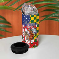 Kentucky Horses Racing 4 in 1 Can Cooler Tumbler US Flag Grunge and Check Pattern Green Color
