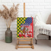 Kentucky Horses Racing Canvas Wall Art US Flag Grunge and Check Pattern Green Color