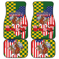 Kentucky Horses Racing Car Mats US Flag Grunge and Check Pattern Green Color