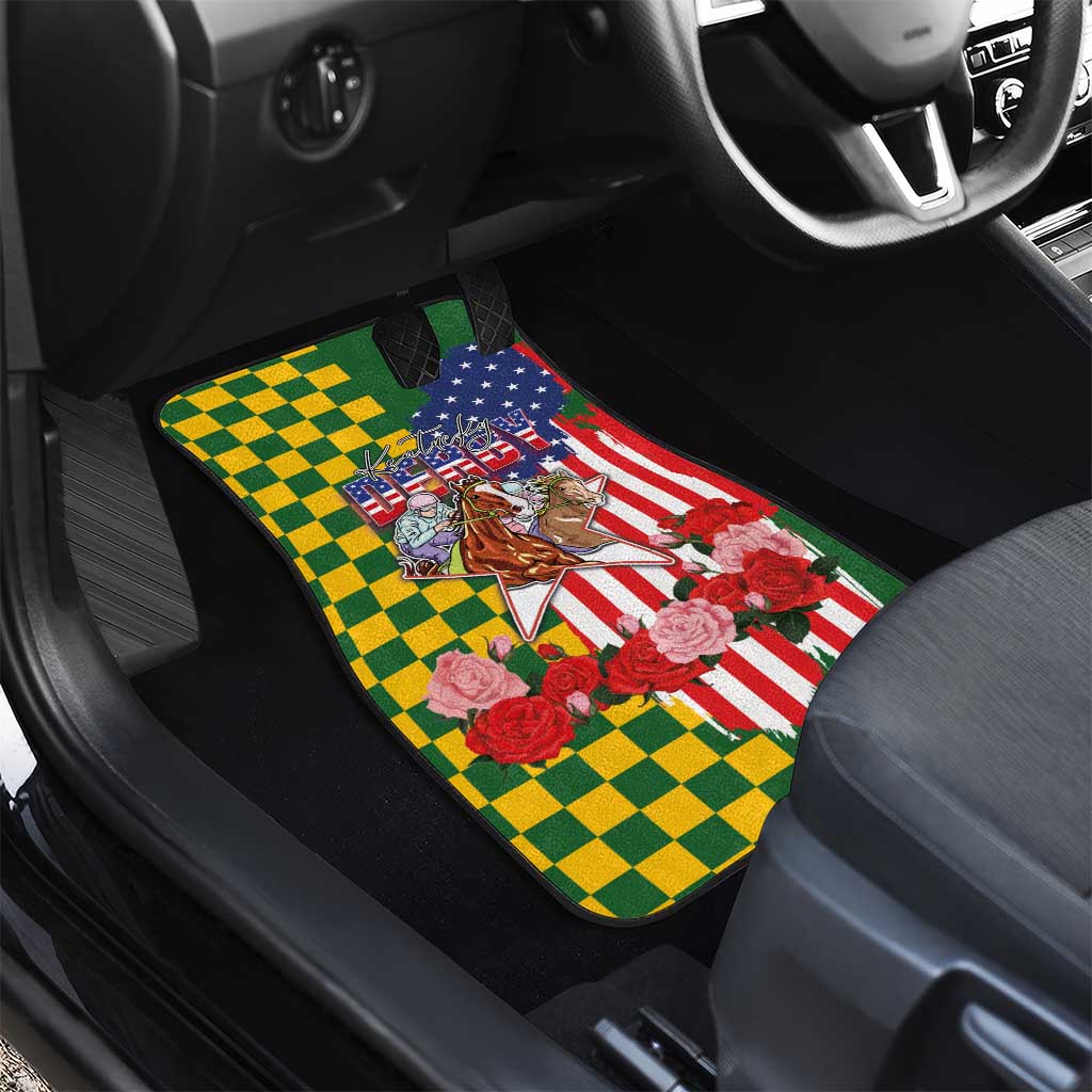 Kentucky Horses Racing Car Mats US Flag Grunge and Check Pattern Green Color
