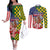 Kentucky Horses Racing Couples Matching Off The Shoulder Long Sleeve Dress and Long Sleeve Button Shirt US Flag Grunge and Check Pattern Green Color