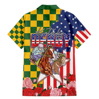 Kentucky Horses Racing Family Matching Mermaid Dress and Hawaiian Shirt US Flag Grunge and Check Pattern Green Color