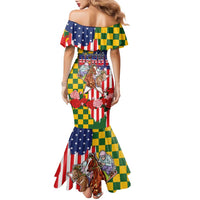 Kentucky Horses Racing Family Matching Mermaid Dress and Hawaiian Shirt US Flag Grunge and Check Pattern Green Color
