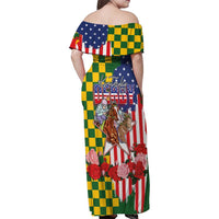 Kentucky Horses Racing Family Matching Off Shoulder Maxi Dress and Hawaiian Shirt US Flag Grunge and Check Pattern Green Color