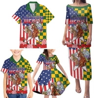 Kentucky Horses Racing Family Matching Puletasi and Hawaiian Shirt US Flag Grunge and Check Pattern Green Color