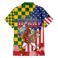 Kentucky Horses Racing Family Matching Summer Maxi Dress and Hawaiian Shirt US Flag Grunge and Check Pattern Green Color