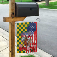 Kentucky Horses Racing Garden Flag US Flag Grunge and Check Pattern Green Color