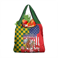 Kentucky Horses Racing Grocery Bag US Flag Grunge and Check Pattern Green Color