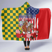 Kentucky Horses Racing Hooded Blanket US Flag Grunge and Check Pattern Green Color