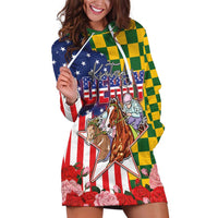 Kentucky Horses Racing Hoodie Dress US Flag Grunge and Check Pattern Green Color