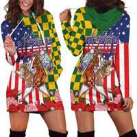Kentucky Horses Racing Hoodie Dress US Flag Grunge and Check Pattern Green Color